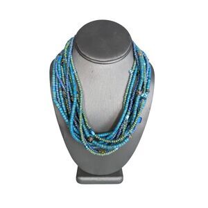 EUC Chicos Multi Strand Bead Statement Necklace Turquoise Green Western Navajo